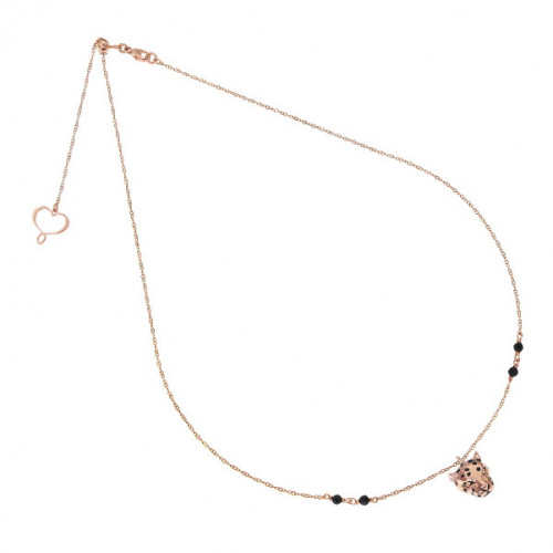 FINE CHAIN NECKLACE WITH LEOPARD IN ROSE GOLD AND SPINEL