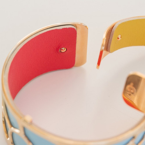 LEATHER BAND - BRACELET AZZURRO LACCA / ROSSO GRENADINE