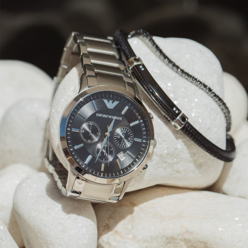 STAINLESS STEEL AND LEATHER BRACELET WITH RHINESTONES. 132901/015