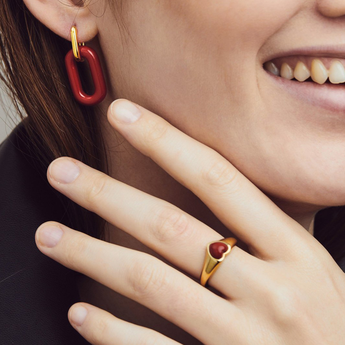 CORAL RED HEART RING