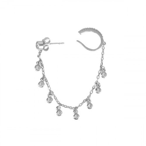 DOUBLE EARRING WITH SILVER CHAIN WITH ZIRCONS