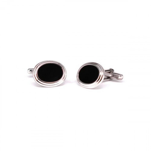 OVAL SILVER CUFFLINKS WITH ONYX STONE