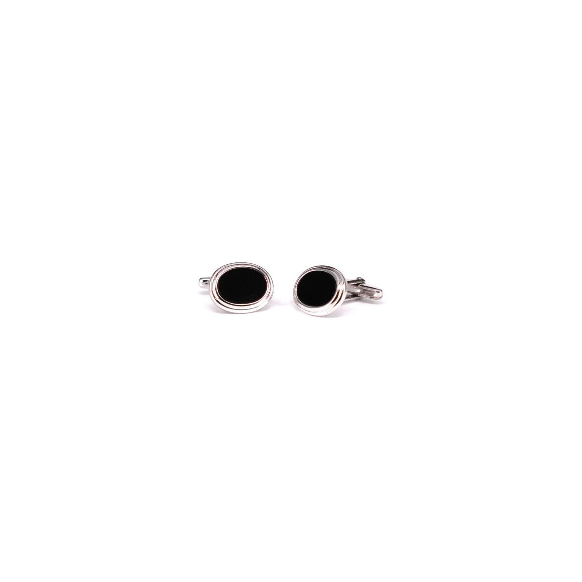 OVAL SILVER CUFFLINKS WITH ONYX STONE