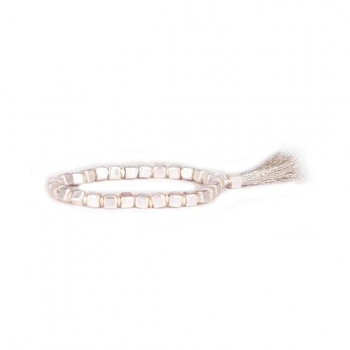 PULSERA BLANCA ELÁSTICA CUENTAS CUADRADAS