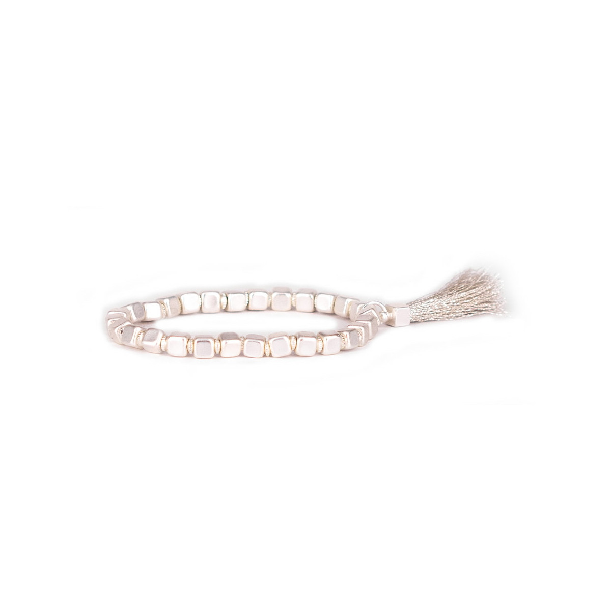 PULSERA BLANCA ELÁSTICA CUENTAS CUADRADAS