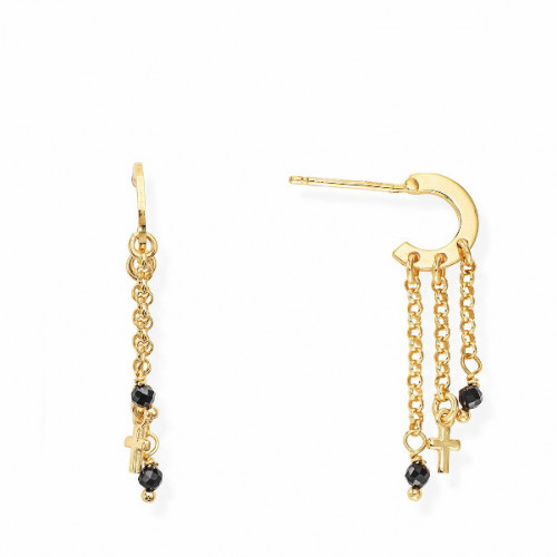 GOLD PLATED EARRINGS CROSS AND BLACK CRYSTALS