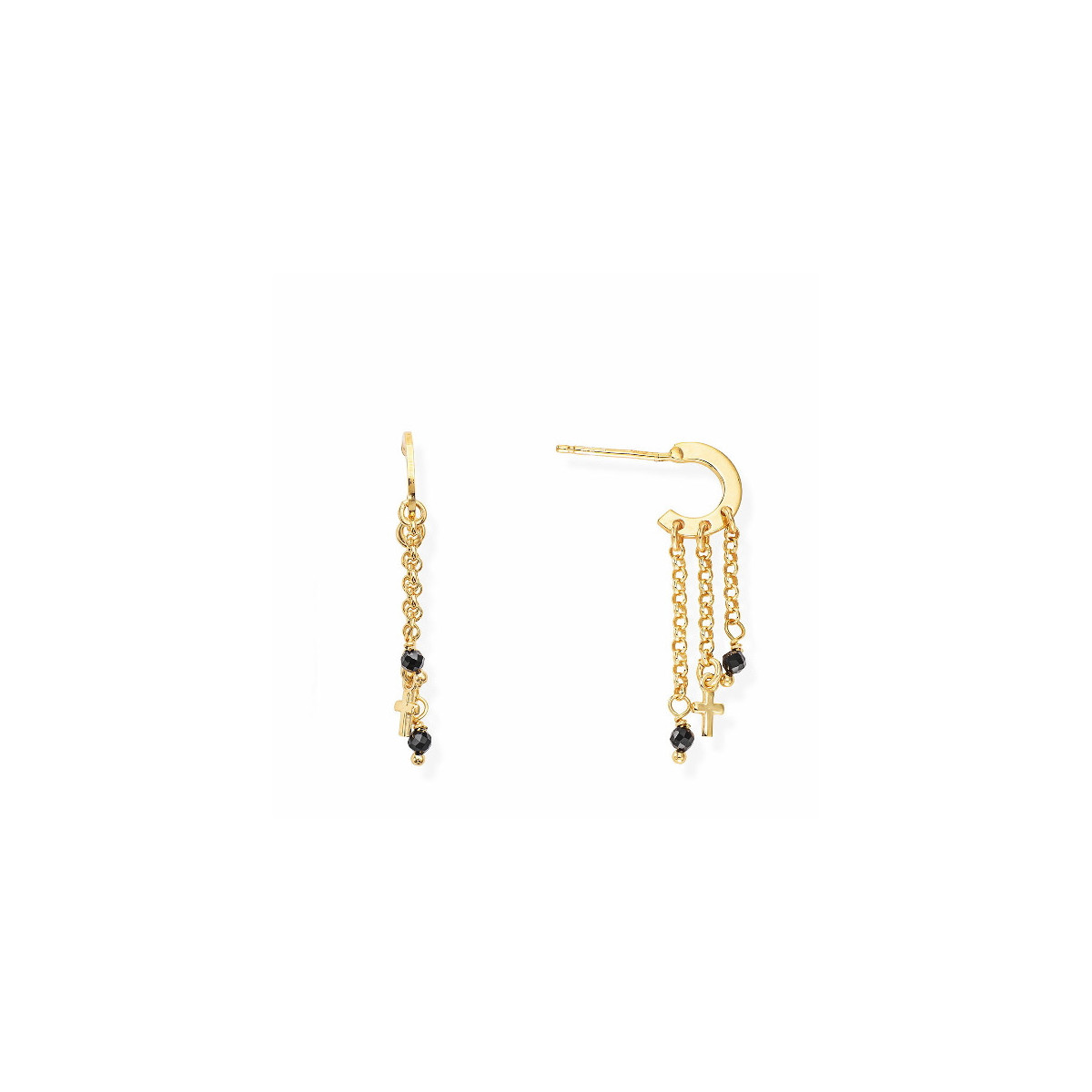 GOLD PLATED EARRINGS CROSS AND BLACK CRYSTALS