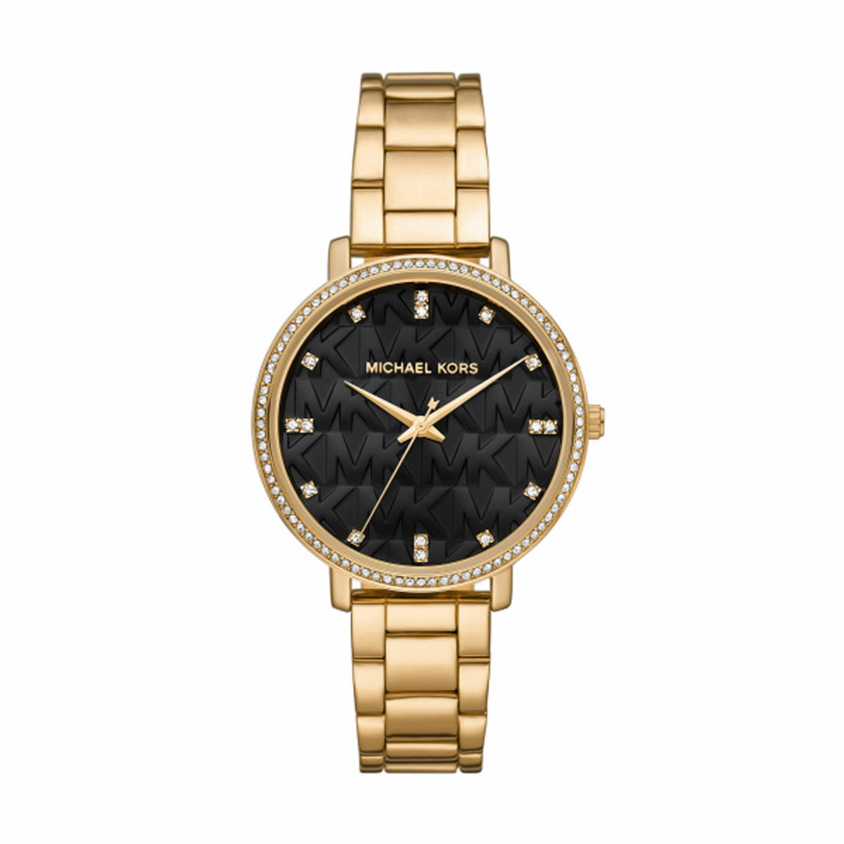 RELOJ PYPER DORADO CON INCRUSTACIONES Y LOGOTIPO