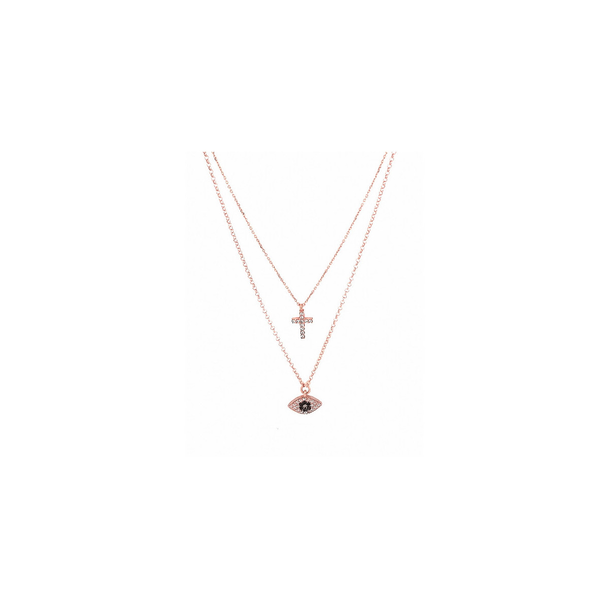 DOUBLE NECKLACE WITH CROSS AND EYE
