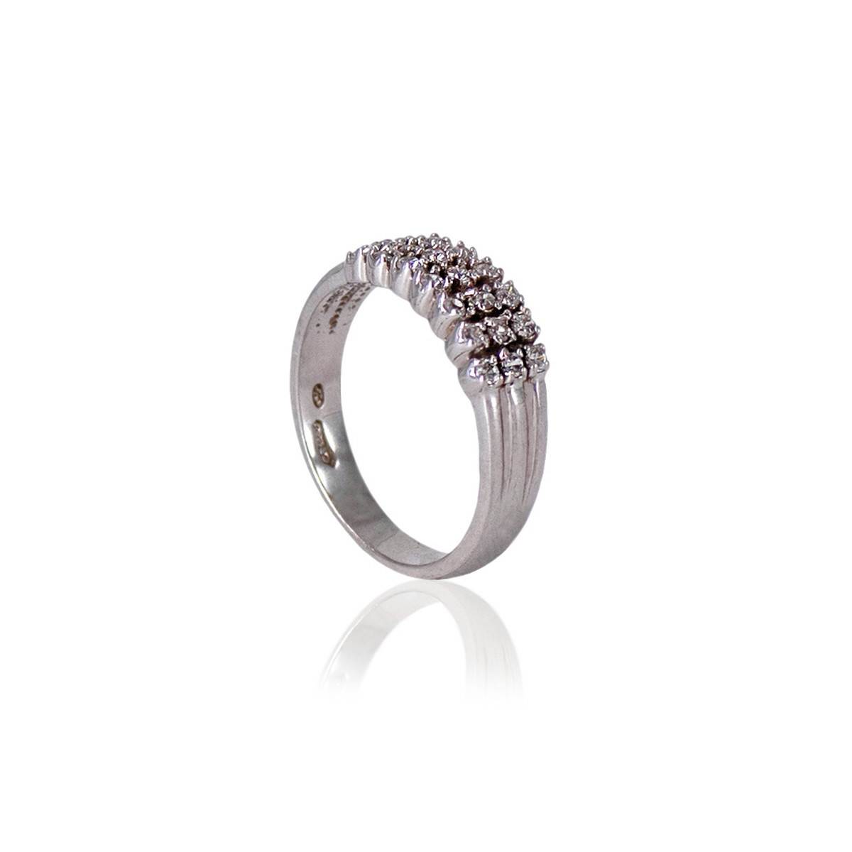 SILVER RING WITH THREE LINES OF ZIRCON