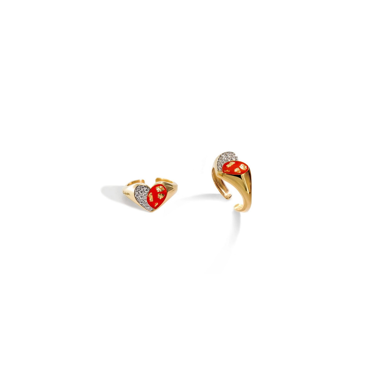 ANILLO CHEVALIER CORAZÓN ESMALTE Y HOJAS ORO