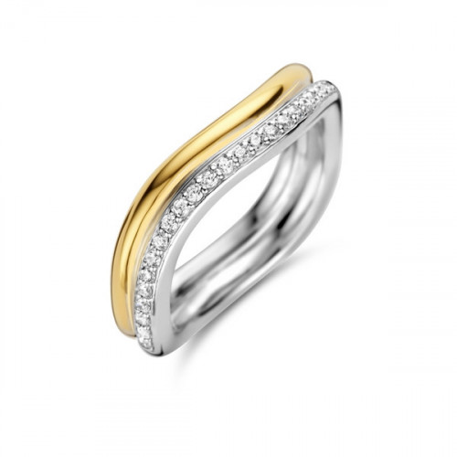 BICOLOUR TWO BAND RING WITH ZIRCONS