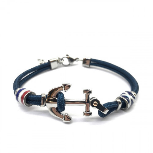 STAINLESS STEEL BRACELET WITH BLUE NYLON AND ANCHOR