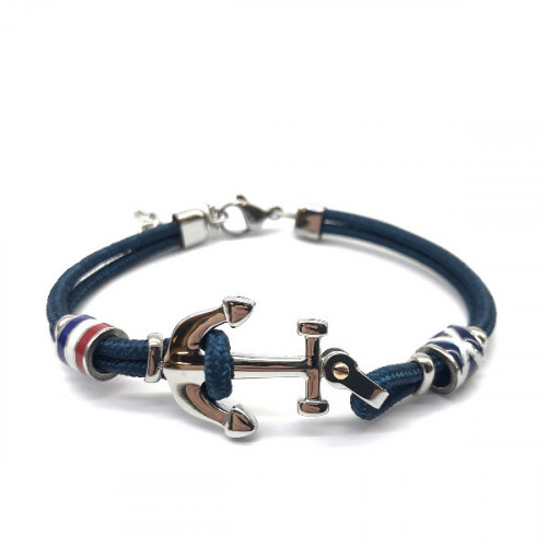 PULSERA DE ACERO CON NYLON AZUL Y ANCLA