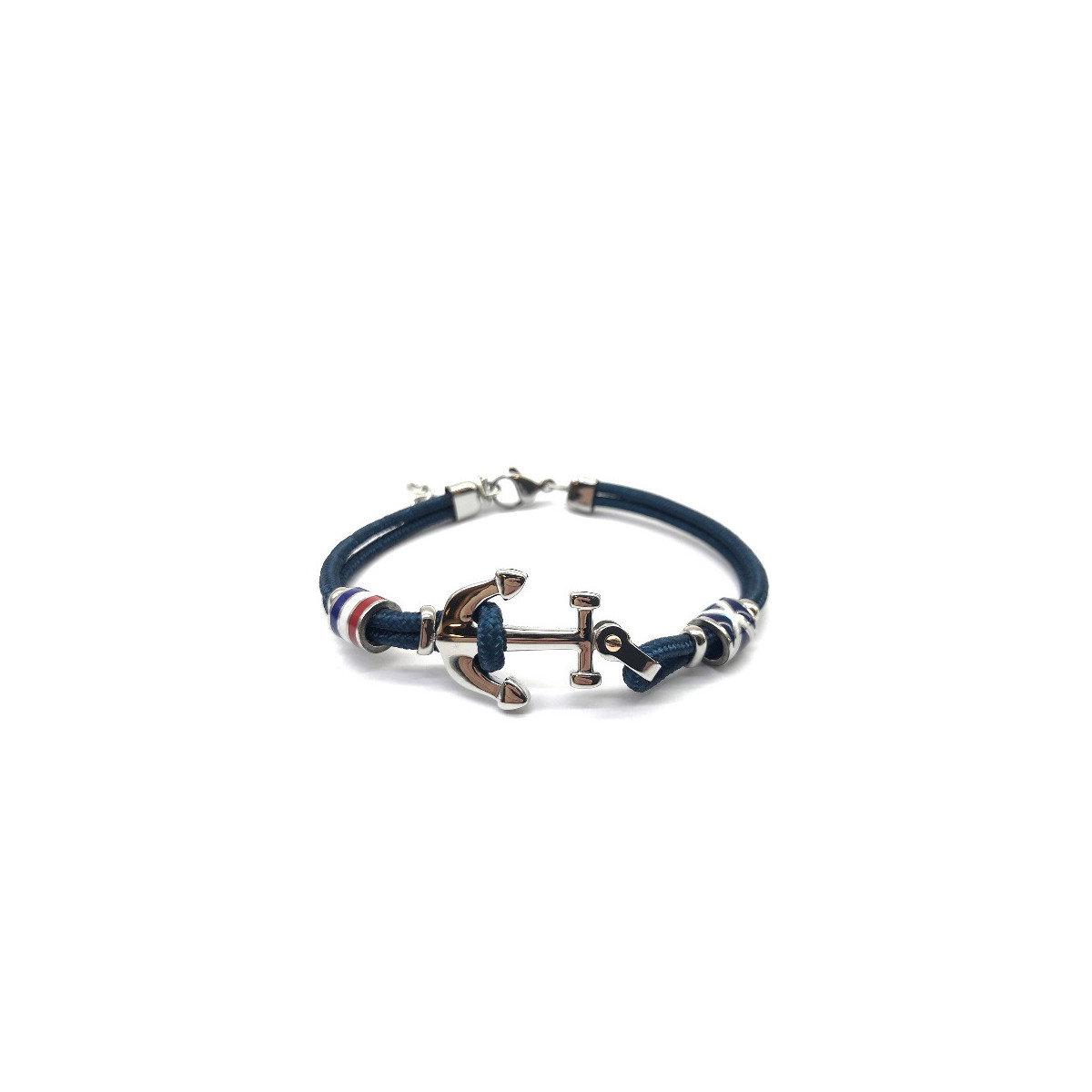 STAINLESS STEEL BRACELET WITH BLUE NYLON AND ANCHOR