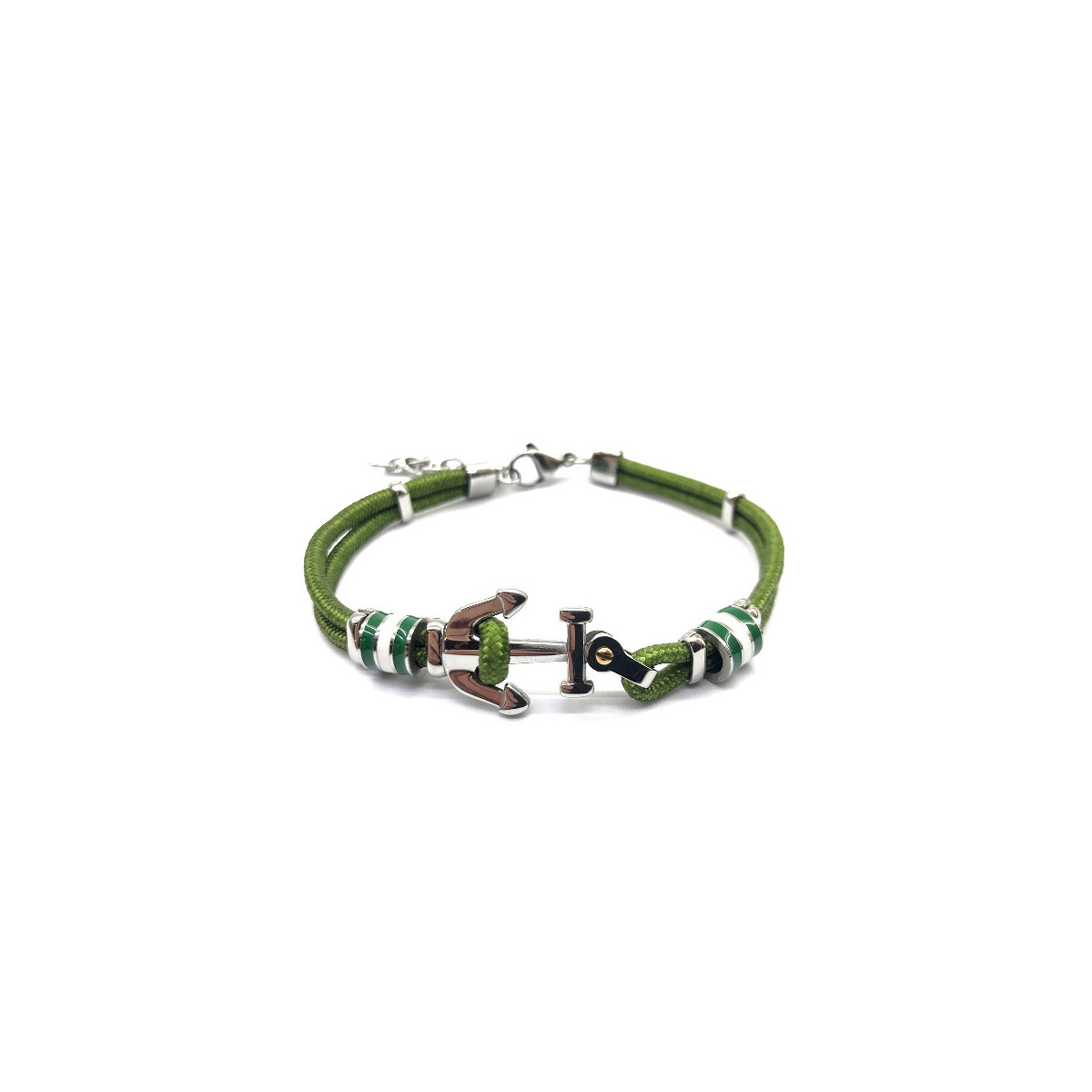 STAINLESS STEEL BRACELET WITH GREEN NYLON AND ANCHOR