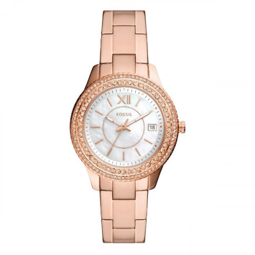 STELLA STAINLESS STEEL WATCH IN ROSE GOLD TONE WITH THREE HANDS AND DATE ES5131
