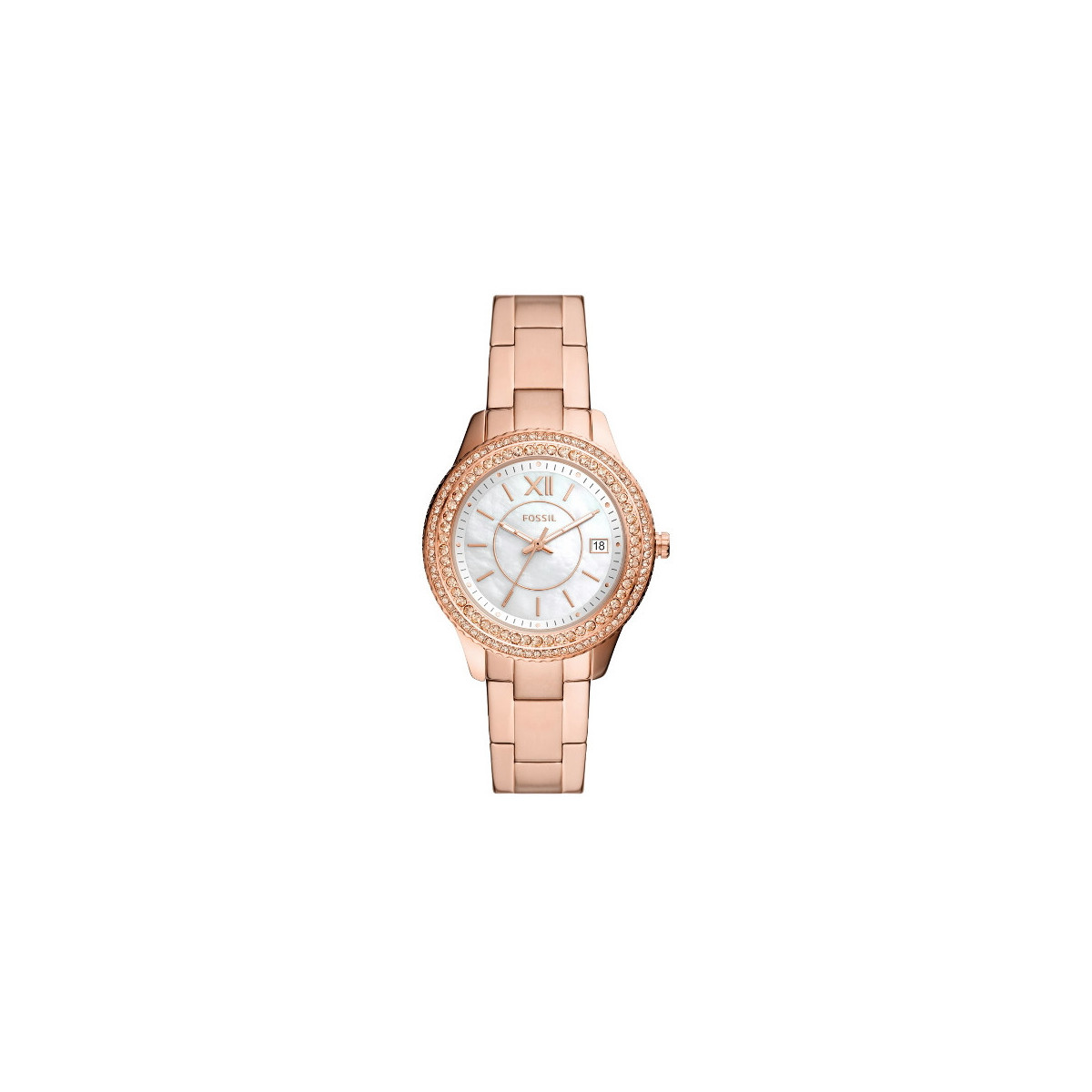 STELLA STAINLESS STEEL WATCH IN ROSE GOLD TONE WITH THREE HANDS AND DATE ES5131