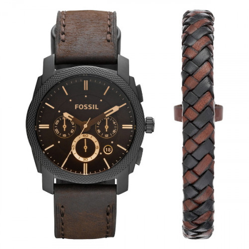 BRACELET CASE SET WITH BRACELET AND DARK BROWN LEATHER MACHINE WATCH WITH CHRONOGRAPH FS5251SET