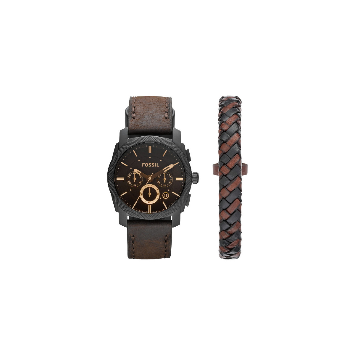 BRACELET CASE SET WITH BRACELET AND DARK BROWN LEATHER MACHINE WATCH WITH CHRONOGRAPH FS5251SET