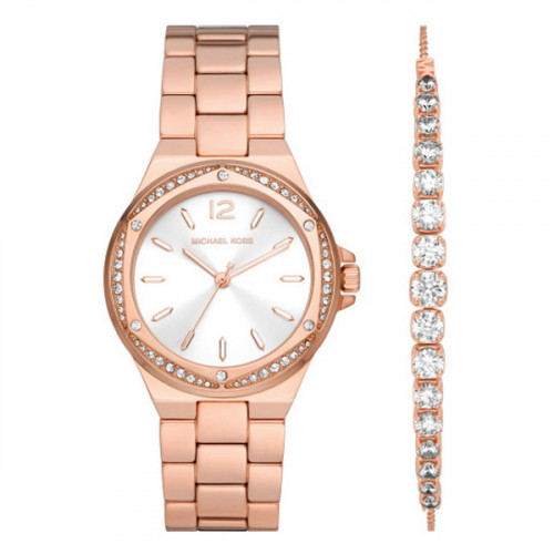 SET DE PULSERA Y RELOJ LENNOX EN TONO DORADO ROSA CON INCRUSTACIONES MK1053SET