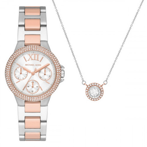 CAMILLE MINI TWO TONE NECKLACE AND WATCH GIFT SET WITH INLAY MK1054SET