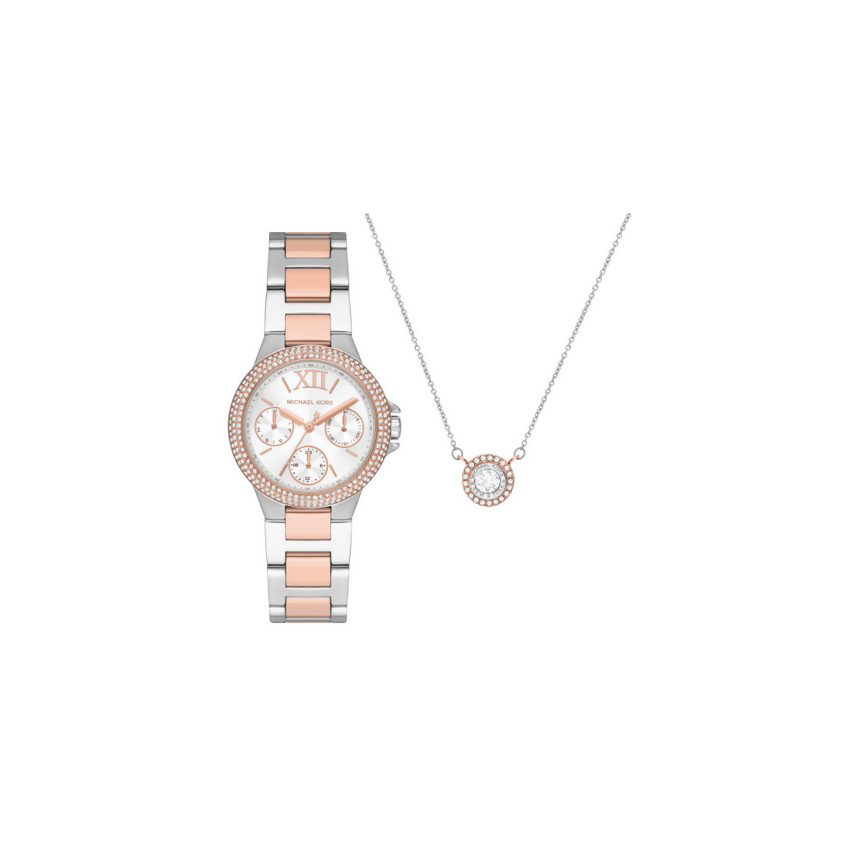 SET DE REGALO DE COLLAR Y RELOJ CAMILLE MINI EN DOS TONOS CON INCRUSTACIONES MK1054SET