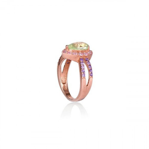 ANILLO PLATA ROSÉ CON PIEDRA LÁGRIMA VERDE