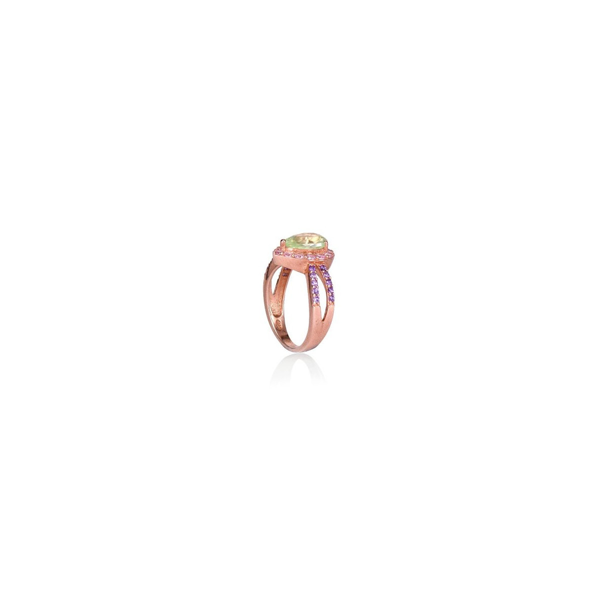 ANILLO PLATA ROSÉ CON PIEDRA LÁGRIMA VERDE