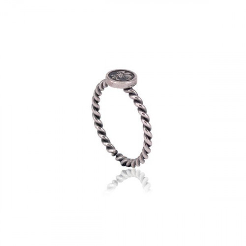 COILED SILVER RING WITH FLEUR-DE-LYS