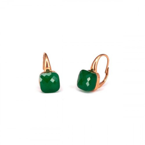 GREEN STONE AND ROSE SILVER EARRINGS