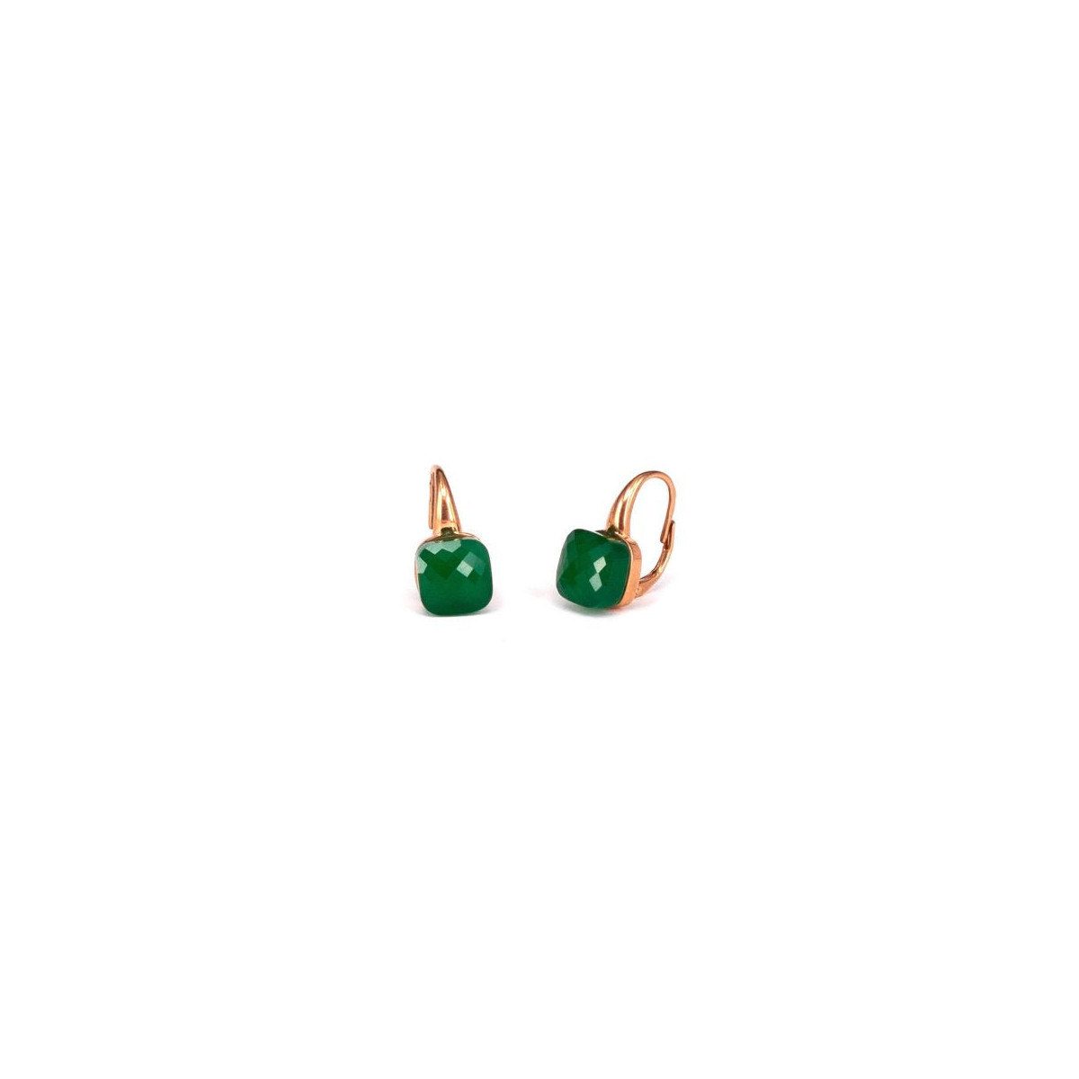 GREEN STONE AND ROSE SILVER EARRINGS