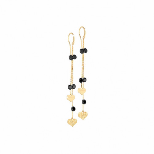 DOUBLE CHAIN EARRINGS WITH STONES AND HEART