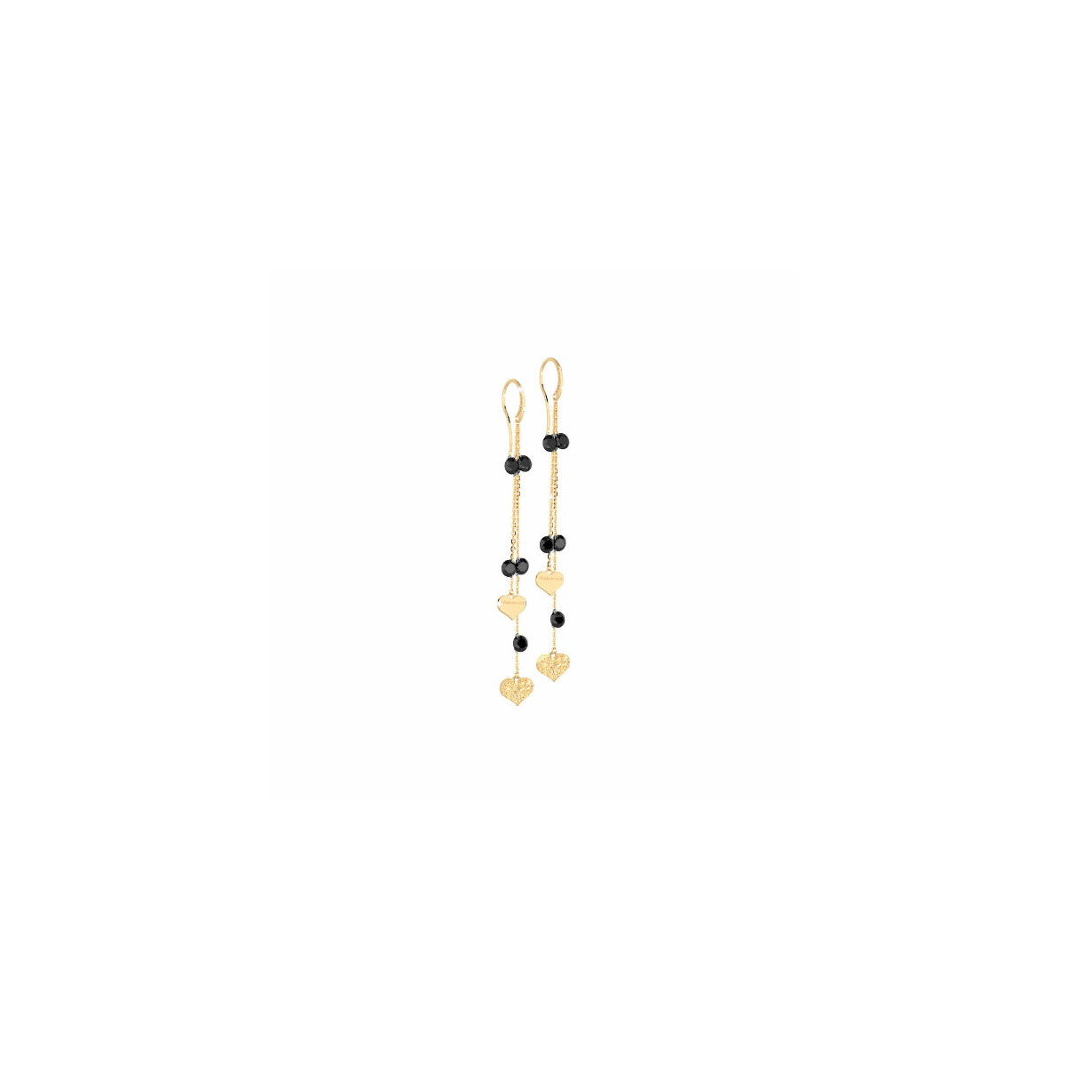 DOUBLE CHAIN EARRINGS WITH STONES AND HEART