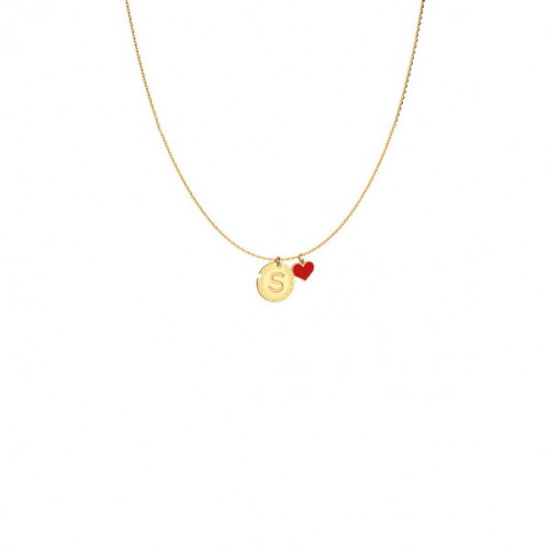 NECKLACE ENGRAVED LETTER S AND RED HEART