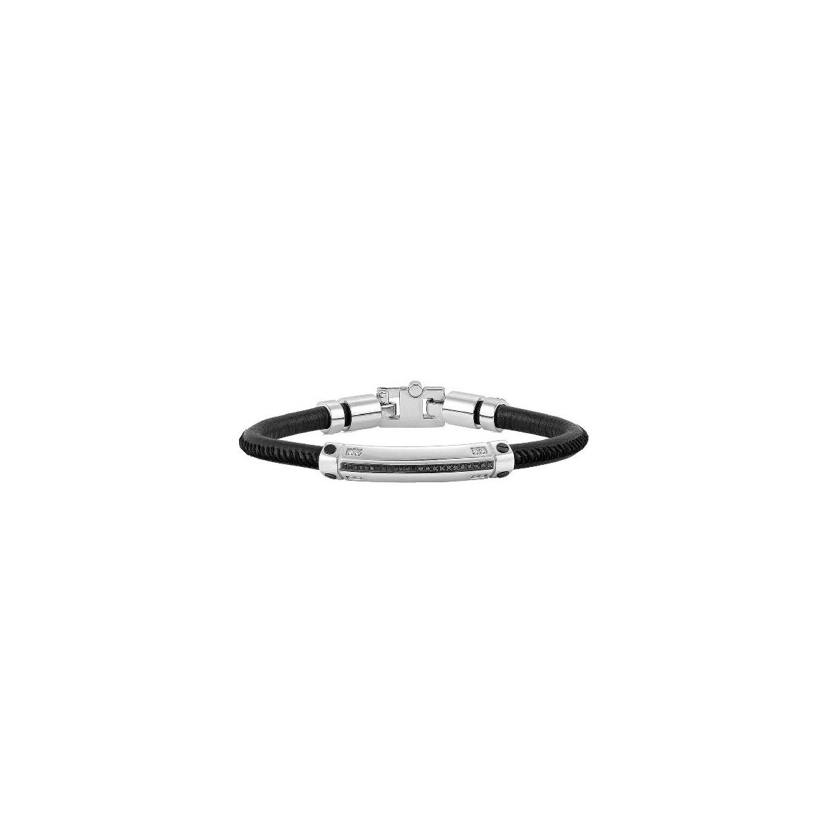 STAINLESS STEEL AND LEATHER BRACELET WITH RHINESTONES. 132901/015