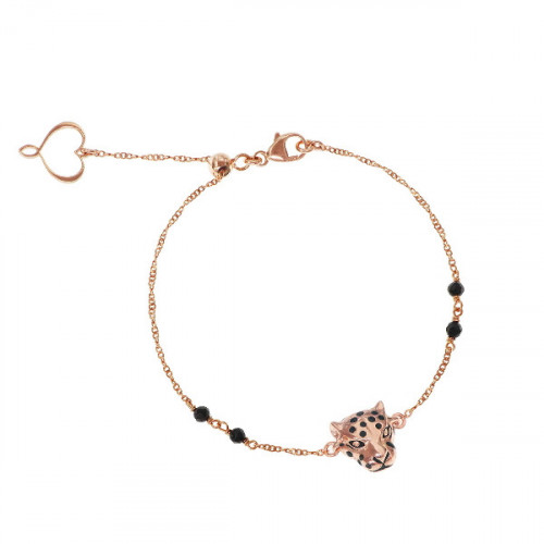 THIN CHAIN BRACELET WITH ROSE GOLD-PLATED LEOPARD AND SPINEL STONES