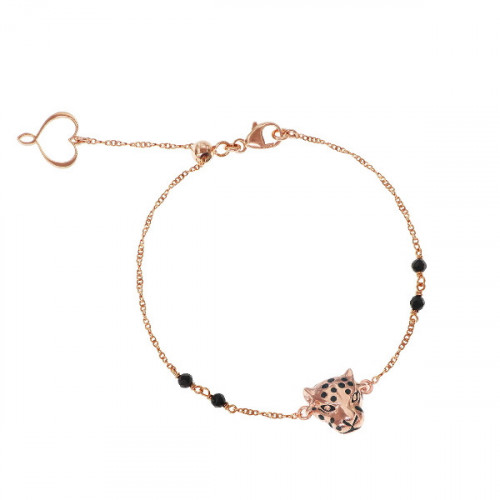 PULSERA DE CADENA FINA CON PIEDRAS DE LEOPARDO Y ESPINELA BAÑADAS EN ORO ROSA