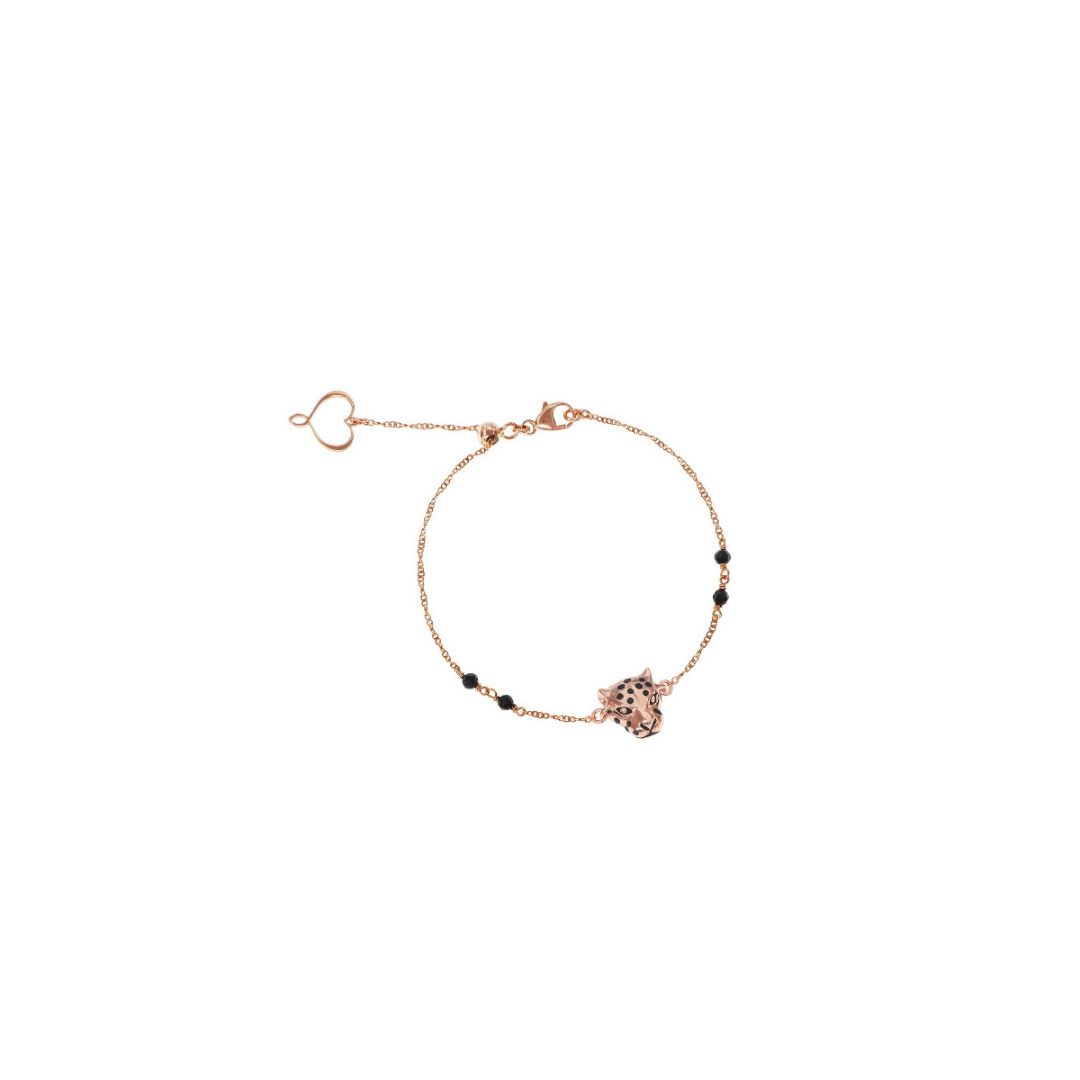 THIN CHAIN BRACELET WITH ROSE GOLD-PLATED LEOPARD AND SPINEL STONES