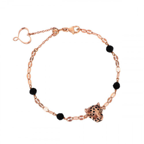 PULSERA DE CADENA CON LEOPARDO BAÑO EN ORO ROSA Y PIEDRAS DE ESPINEL