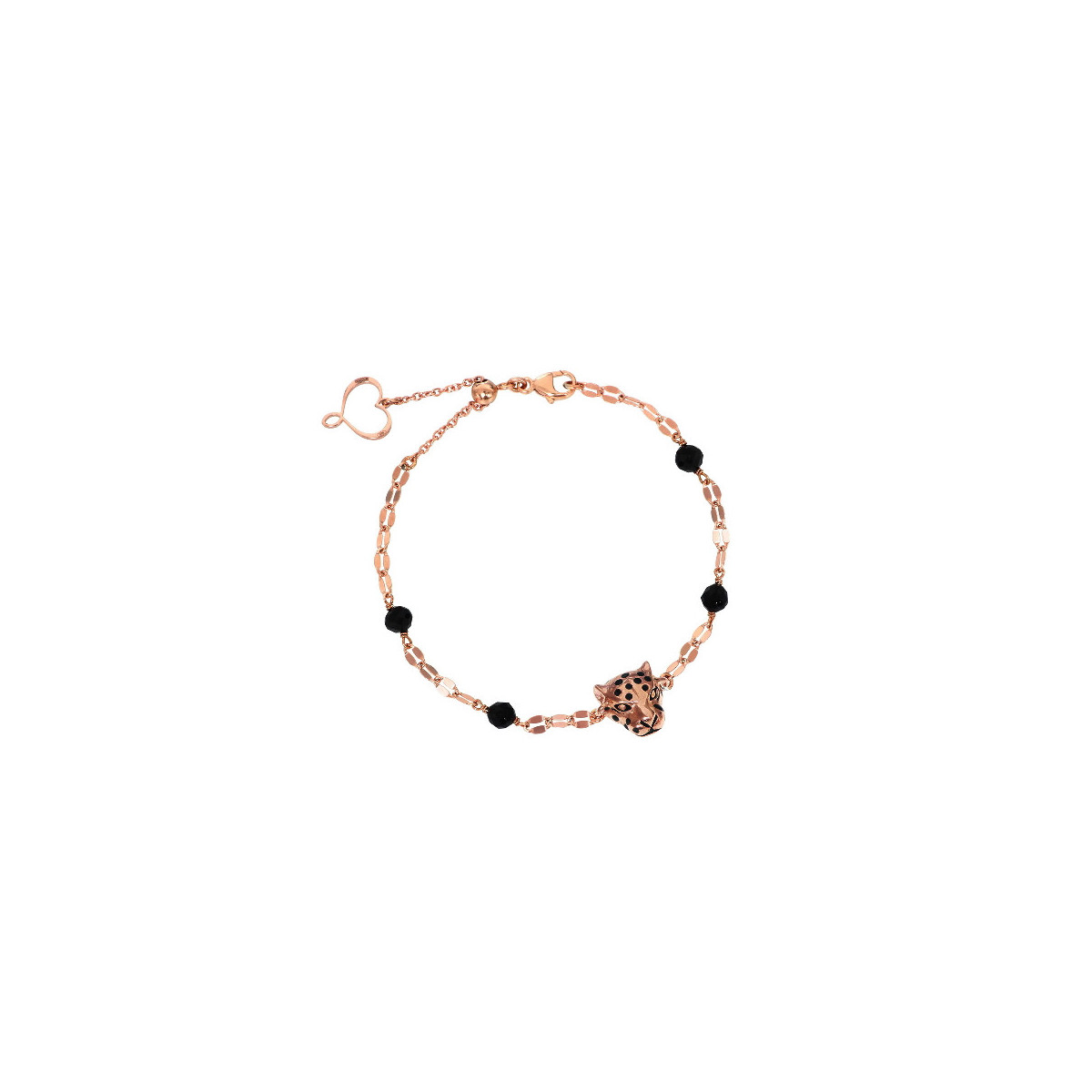 PULSERA DE CADENA CON LEOPARDO BAÑO EN ORO ROSA Y PIEDRAS DE ESPINEL