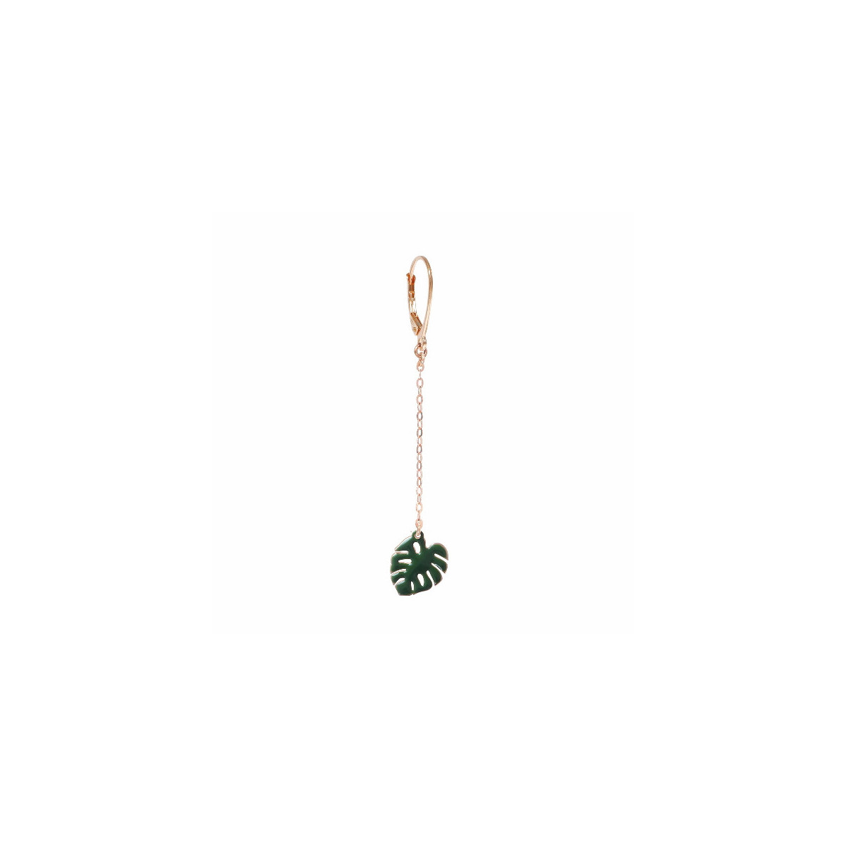 SINGLE HOOK CLASP EARRING WITH PENDANT GREEN MONSTERA LEAF