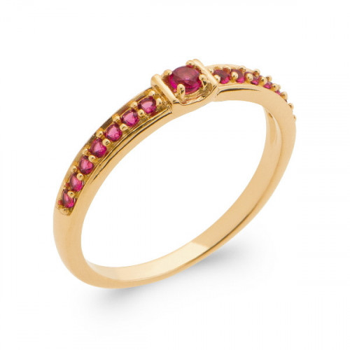 GOLD PLATED SILVER RING WITH RED ZIRCONIA