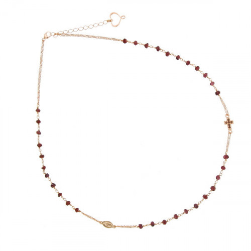 NECKLACE WITH GARNET STONES AND TWO SYMBOLS