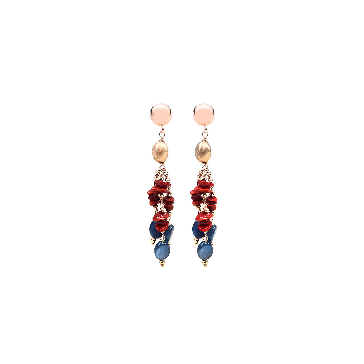 HERA THREE STRAND EARRINGS WITH CORAL AND CYANITE