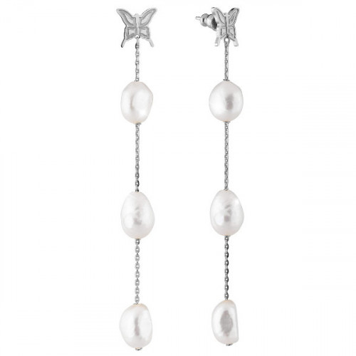 PENDIENTES MARIPOSA EN PLATA CON PERLAS NATURALES COLGANTES SBUOAB21