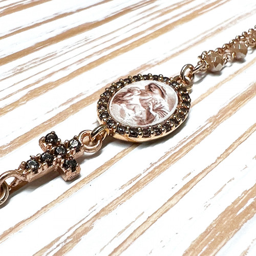 DOUBLE CAMEO BRACELET WITH BROWN CRYSTALS