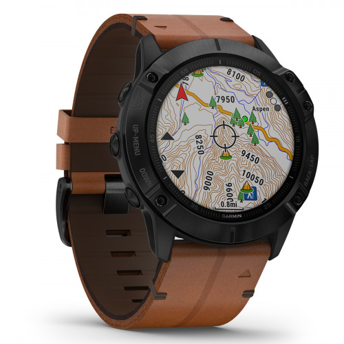 GARMIN FENIX 6X SAPPHIRE BLACK DLC LEATHER WATCH 010-02157-14