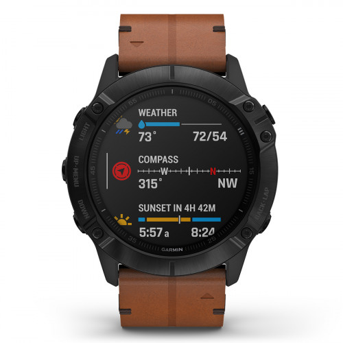 GARMIN FENIX 6X SAPPHIRE BLACK DLC LEATHER WATCH 010-02157-14