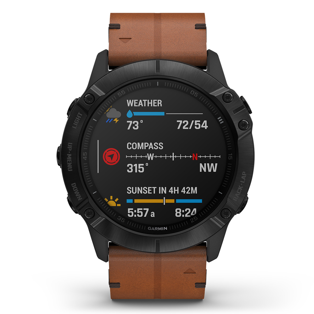 GARMIN FENIX 6X SAPPHIRE BLACK DLC LEATHER WATCH 010-02157-14
